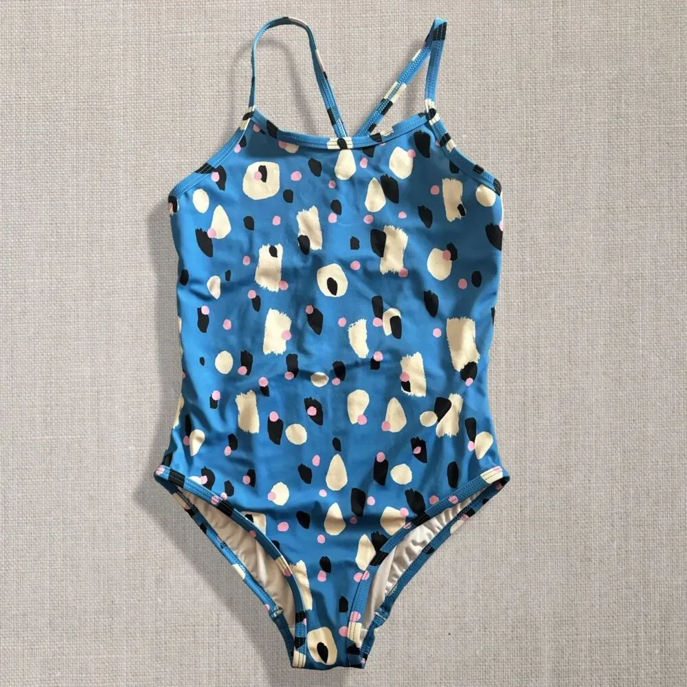 Hanna Andersson Painted Spots On Blue Printed Easy 1 Pc Swimsuit 10